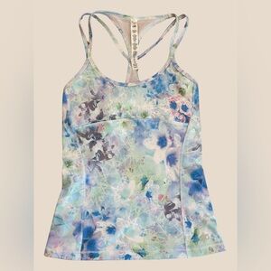 Alo Yoga Ananda long bra pastel floral tank T-back Size X-Small